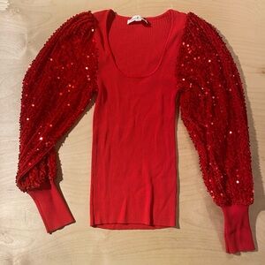 Vine & Love Red Sequin Sleeve Blouse Small (PH)